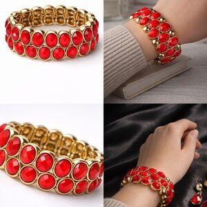 Bold Red Statement Bracelet ❤️ Glam Chunky Stretch Style
